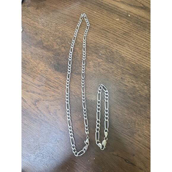 Vintage Italy Sterling Silver Figaro Chain Necklace & Bracelet Set – 36.20g – Lo - Picture 1 of 16